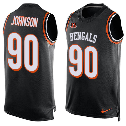 Men's Limited Michael Johnson Nike Jersey Black - #90 Player Name & Number Tank Top NFL Cincinnati Bengals